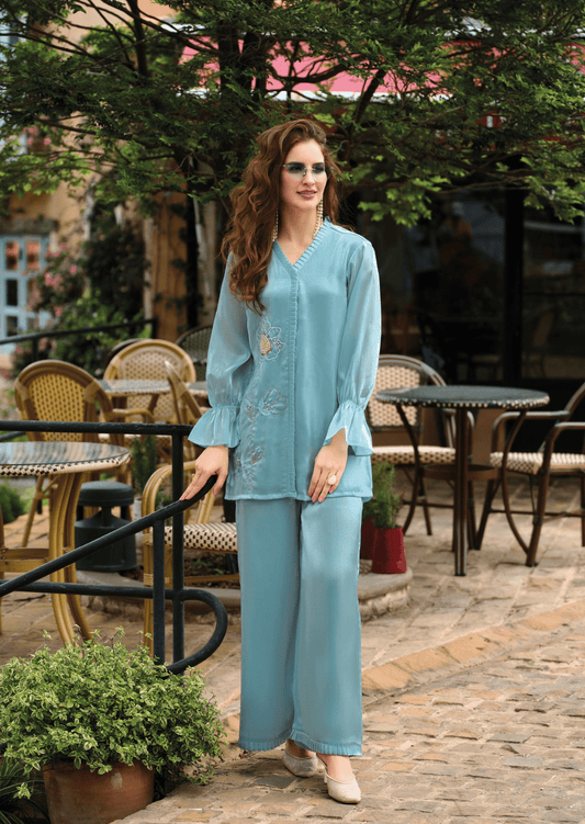 Aqua Grace Floral Silk Co-Ord Set